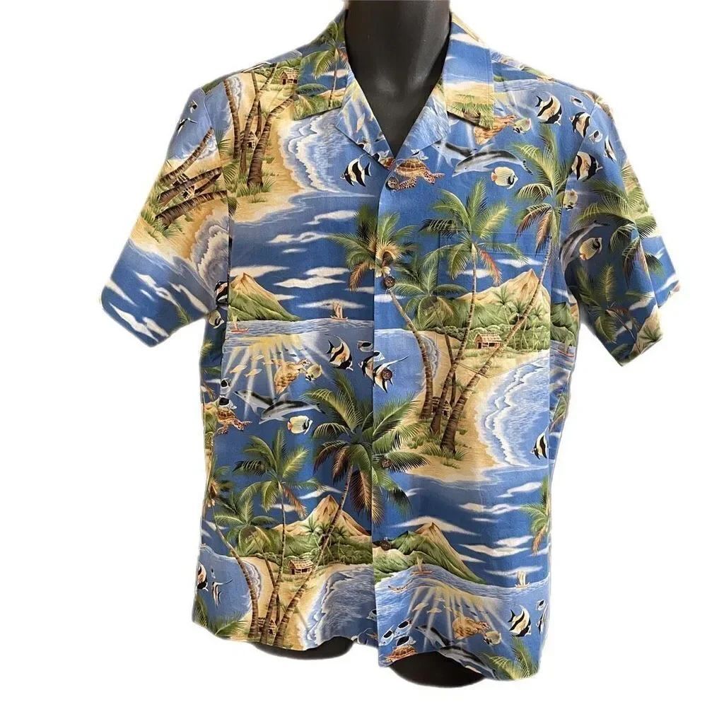 RJC Sea Life Hawaiian VTG Button Up Shirt Size Large